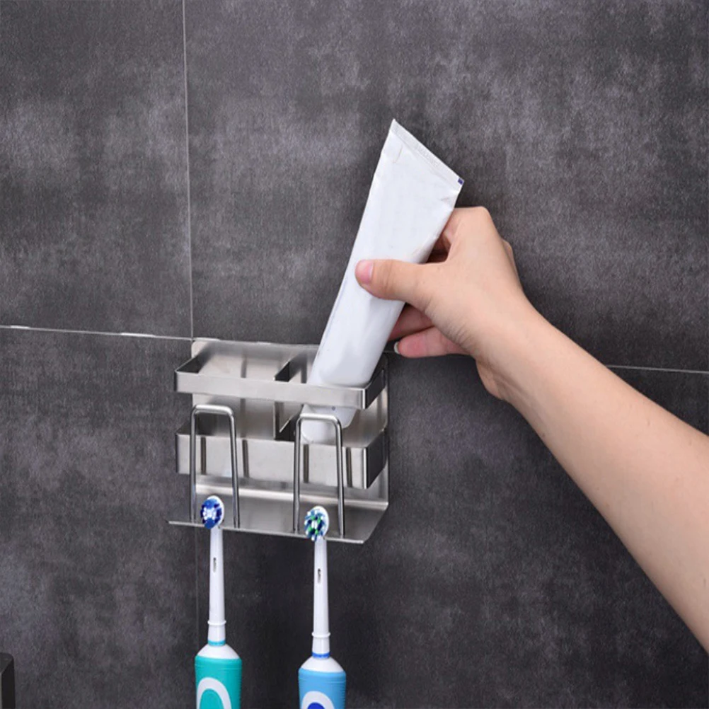 

1pc 304 Stainless Steel Toothbrush Holder Double People Lovers Rack Ventilation Drainage Space Saving Compact Design For