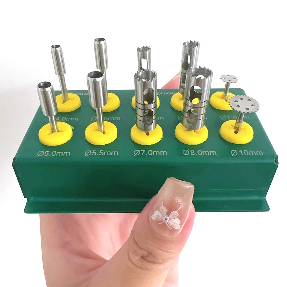 Dental Implant Trephine Kit with Hollow Bone Ring Cutter, Gingival Tissue Punch, Positioning Drill and Sterilization Box