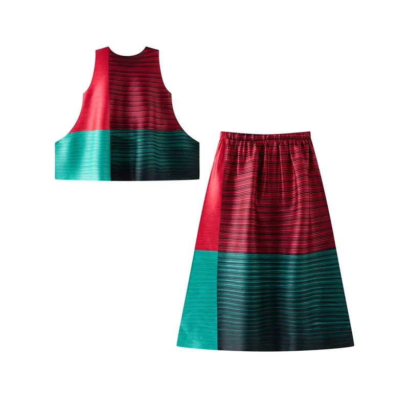 Miyake Pleated 2026 Spring New Fashion Simple Sleeveless Irregular Thin Pleated Half-body Dress Wear Gradient A Whole Set Of