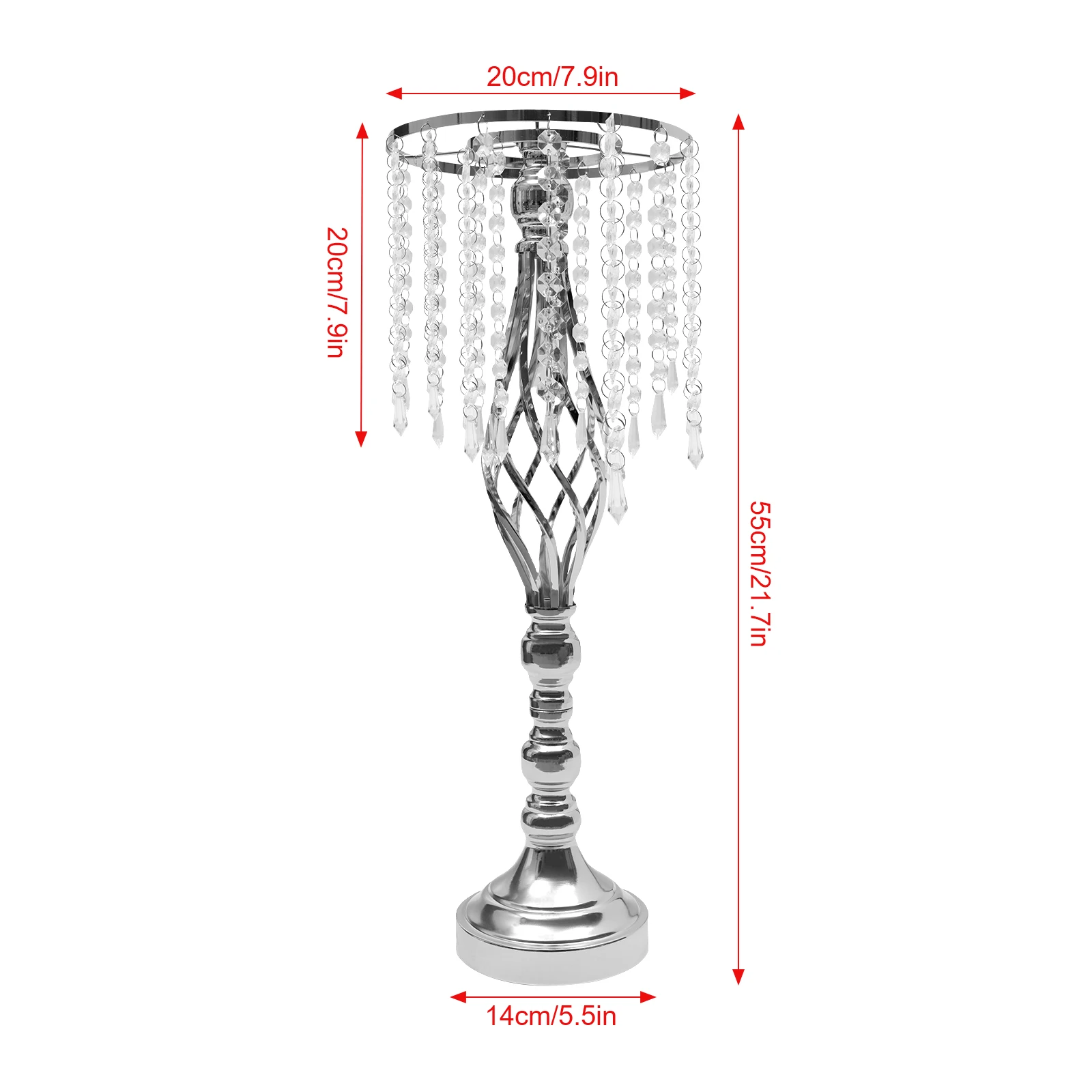 10 piezas de jarrón plateado de 55cm con borlas de cristal, mesa de banquete, Base de flores decorativa, soporte de exhibición de alta carga