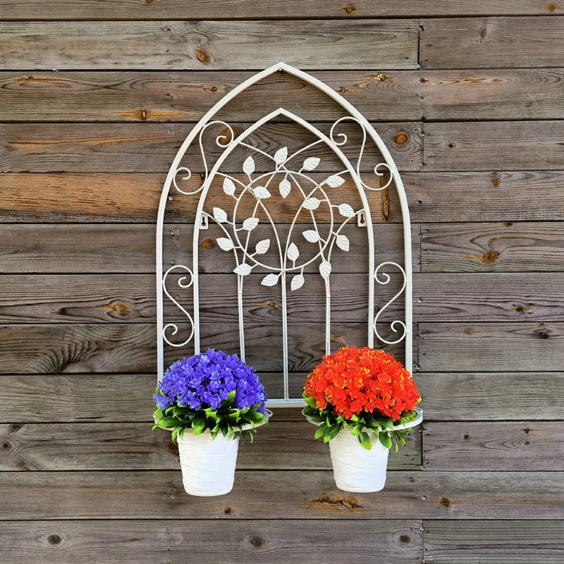 

Gardening Decoration Vintage Metal Wall Rack Holding 2 Flower Pots