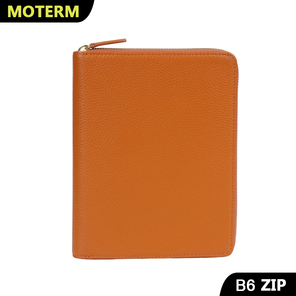 Moterm Genuine Pebbled Grain Leather B6 Zip Cover with Top Pocket Cowhide Planner Zipper Notebook Organizer Agenda Journal Diary