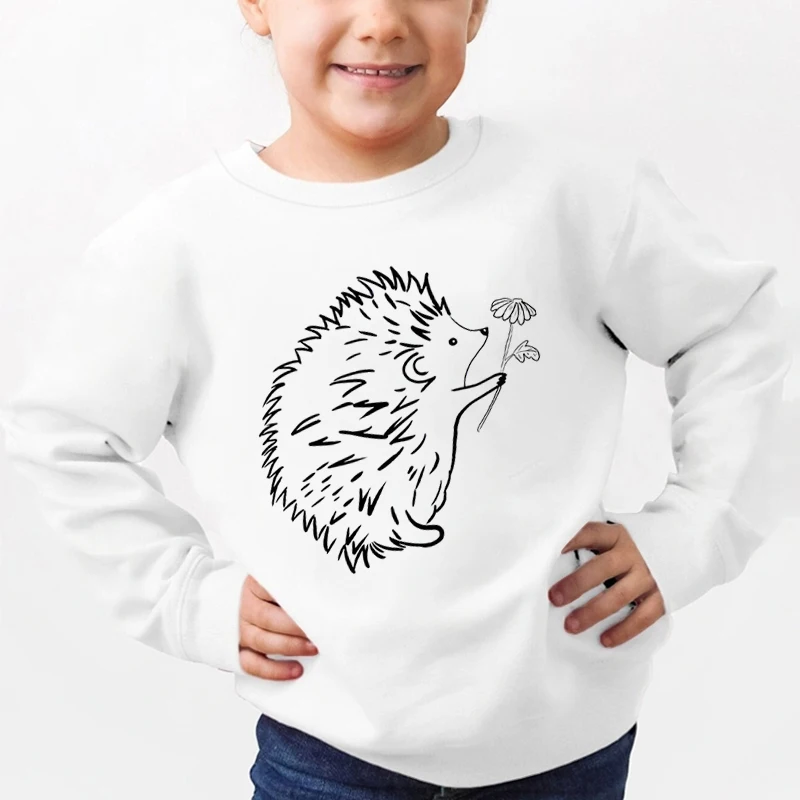 Kids Sweatshirts Cute Flower Hedgehog Painting Children Hoodies Funny Cartoon Hedgehog Pullover Baby Boys Girls Tops Clothes