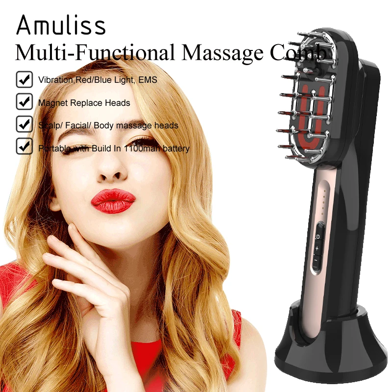 Home Use Professional 3 in 1 EMS Body Massager Facial Massager Magnetic Head Electric Led Vibration Head Scalp Massager Comb