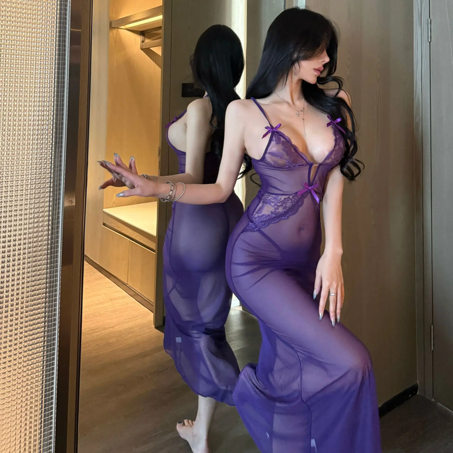 

Sexy Lingerie, Pure Desire, Seductive, Charming, Mesh, Alluring, See-Through Lace, Suspender Dress, Nightclub Uniform