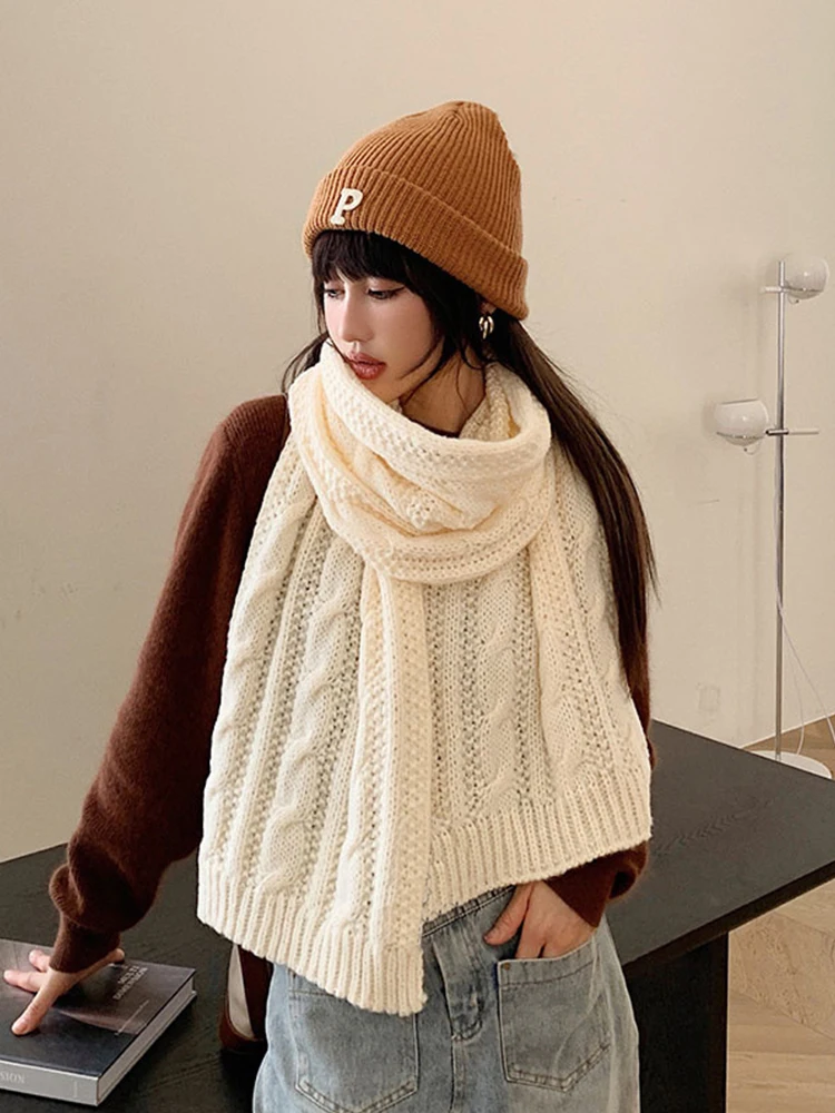 

New 2023 Knitted Women Scarf Ladies Winter Preppy Style Solid Scarve Pashmina Mujer Foulard Bufanda Wrap Shawls Unisex Men Pareo