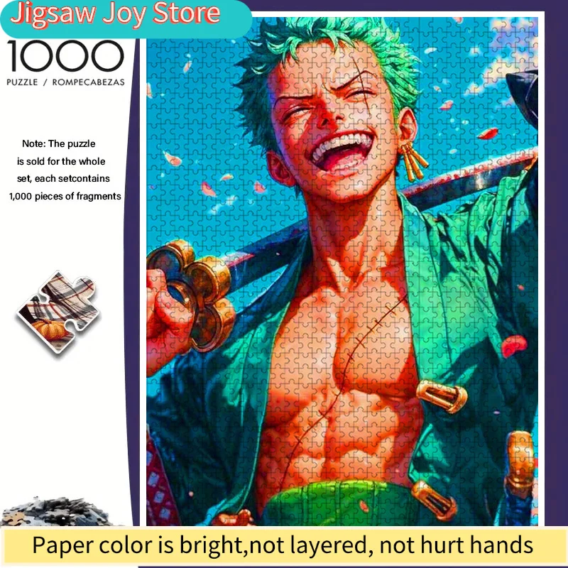 

Large Puzzles - Vibrant Anime Solo Portraits, Green Hair and Blonde Accessories, Challenging and Fun Family Activities, Unique