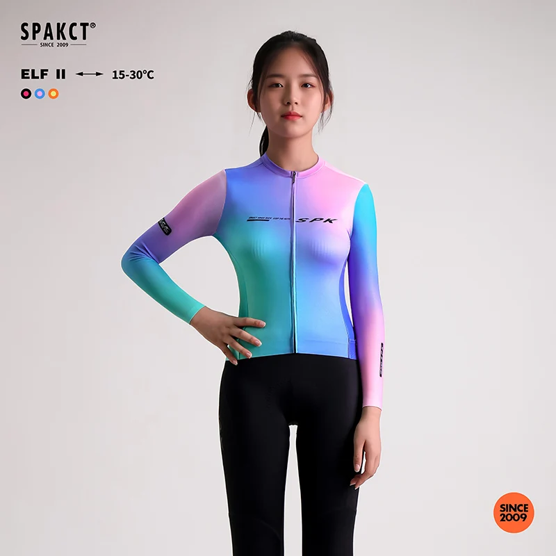 

SPAKCT 2025: женский велосипедный трикотаж с длинными рукавами, сверхлегкий дышащий осенний велосипедный костюм с ярким градиентом