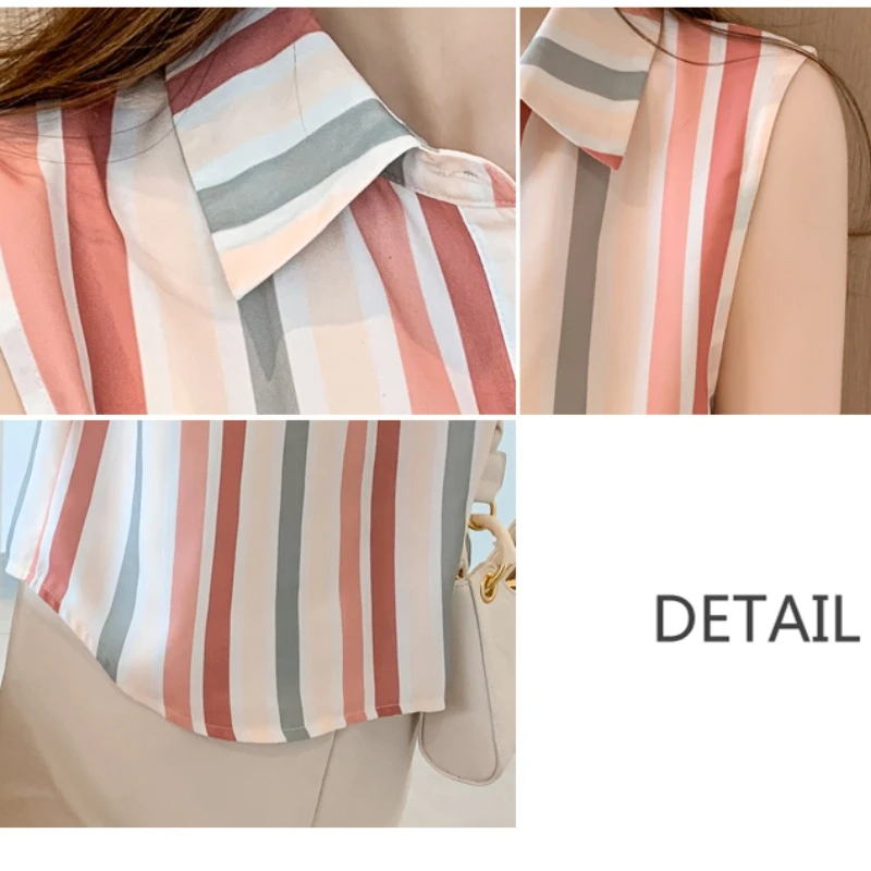 Stripe Women Blouse Casual Shirts Summer Female Clothing Sleeveless  Elegant and Youth Woman Blouses Basic OL Shirts and Blouses