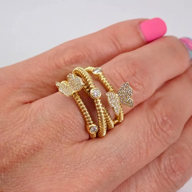 New European and American Dynamic Butterfly Zircon Ring Trendy Attending Banquet Elegant, Fashionable, High End Accessories