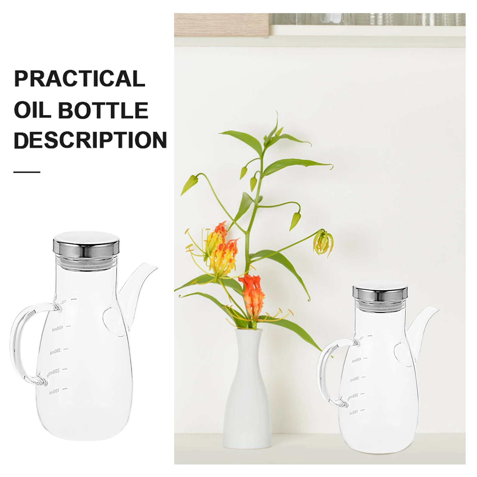

1pc Large Capacity Silver Transparent Kitchen Kettle Multipurpose Leak-Proof Oil Dispenser Bottle For Olive Oil Vinegar