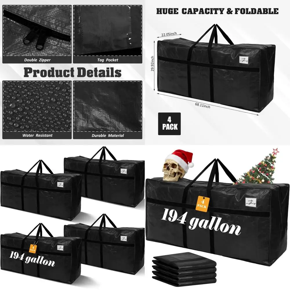 

Large 194 Gallon Moving Bags with Zipper, Handles, and Foldable Design for Christmas Tree Storage (XXL, Black)