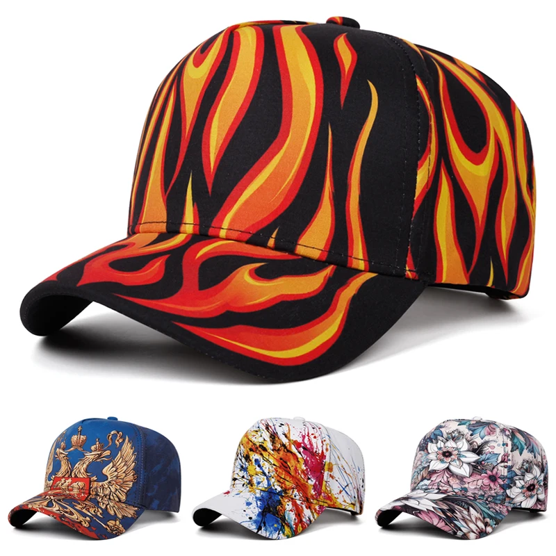 2026 New Baseball Hat Flame Flower Printed Hip Hop Hat Outdoor Sunshade Hat Skateboard Hat Daily Commuter Decorative Hat Unisex