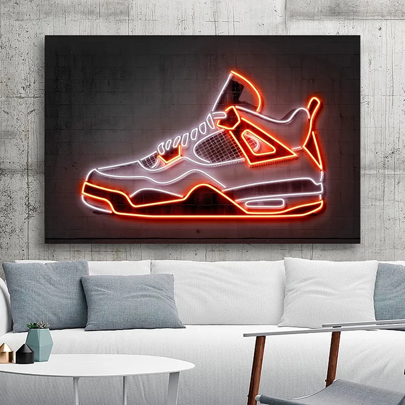 Neon Sign Sneaker Shoes Canvas Paintings Fashion Sport Shoes Posters Prints Wall Art Pictures for Living Room Wall Decor Cuadros