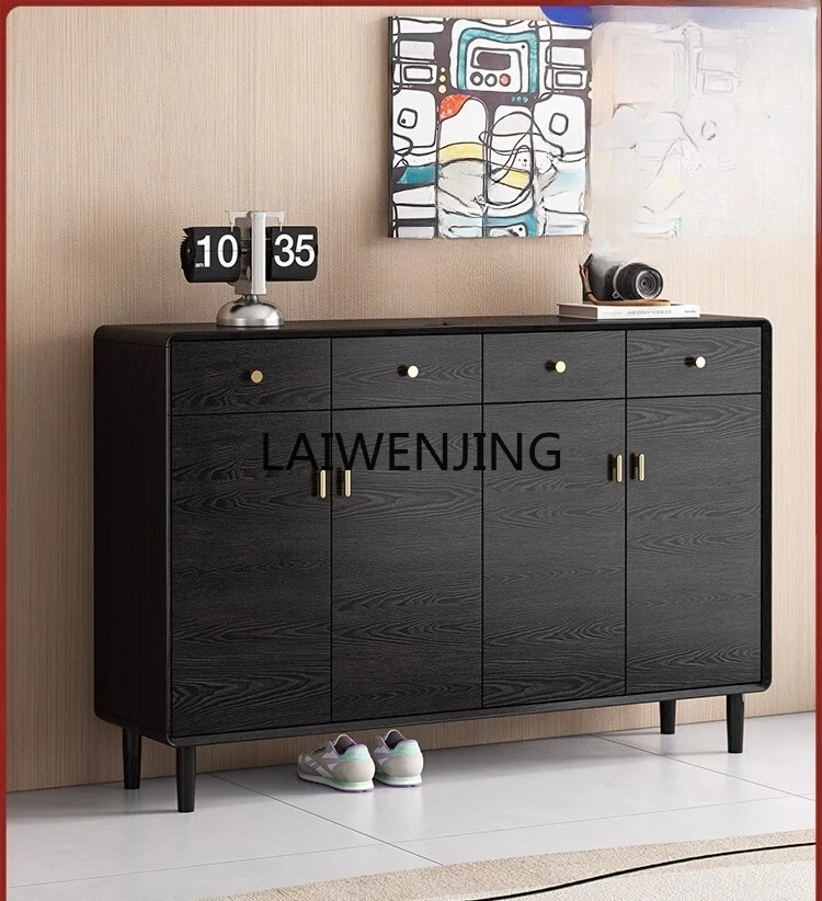 

SGF solid wood shoe cabinet high-grade multi-layer black storage entrance cabinet
