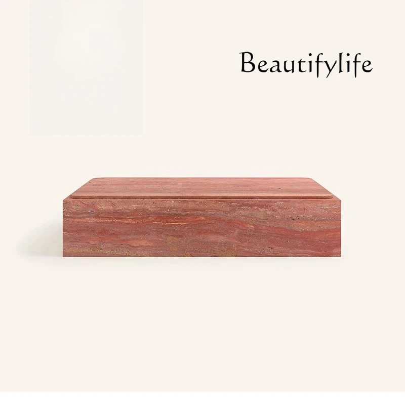 

J Simple and fashionable natural travertine coffee table Designer villa living room home light luxury rectangular coffee table