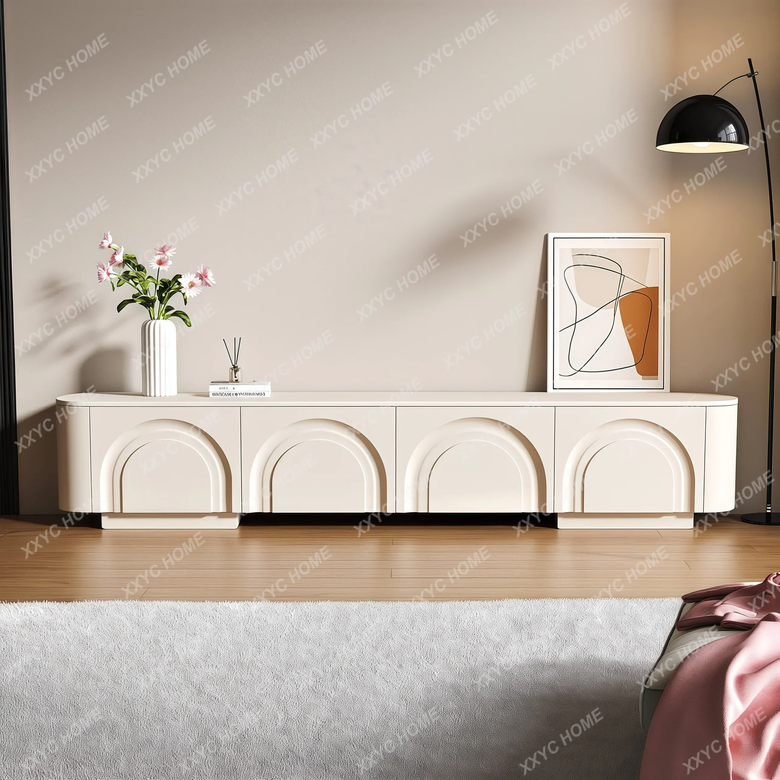 LTV cabinet cream style new solid wood living room household small apartment storage cabinet locker