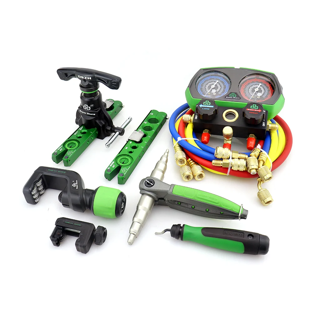 Portable HVAC Repair Tool Kit Including Pipe Expander, Flaring Tool, Manifold Pressure Gauge