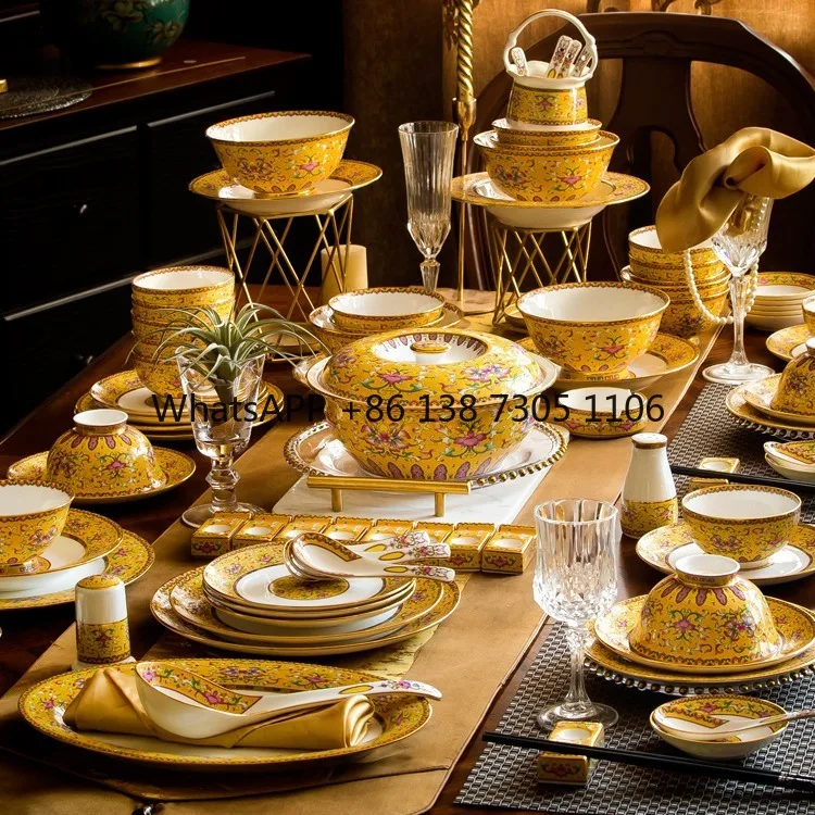 

European dish set household light luxury bone china housewarming bowl tableware rice bowl