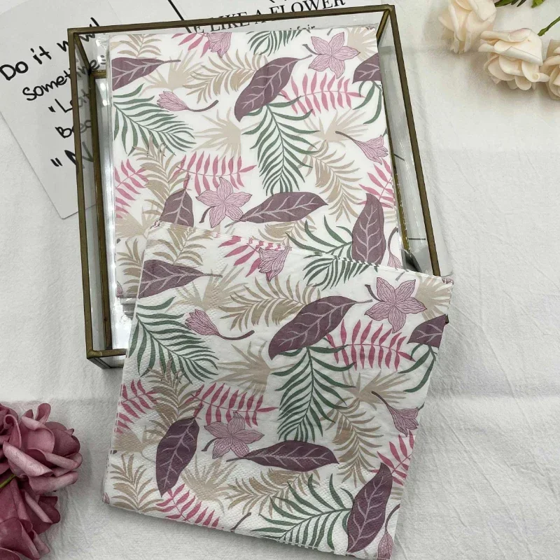 20pcs/Pac 33cm Colourful Printed Napkins Wood Pulp 2 Layer Floral Leaf Model Wedding Wine Glasses Flower Paper Party Placemats