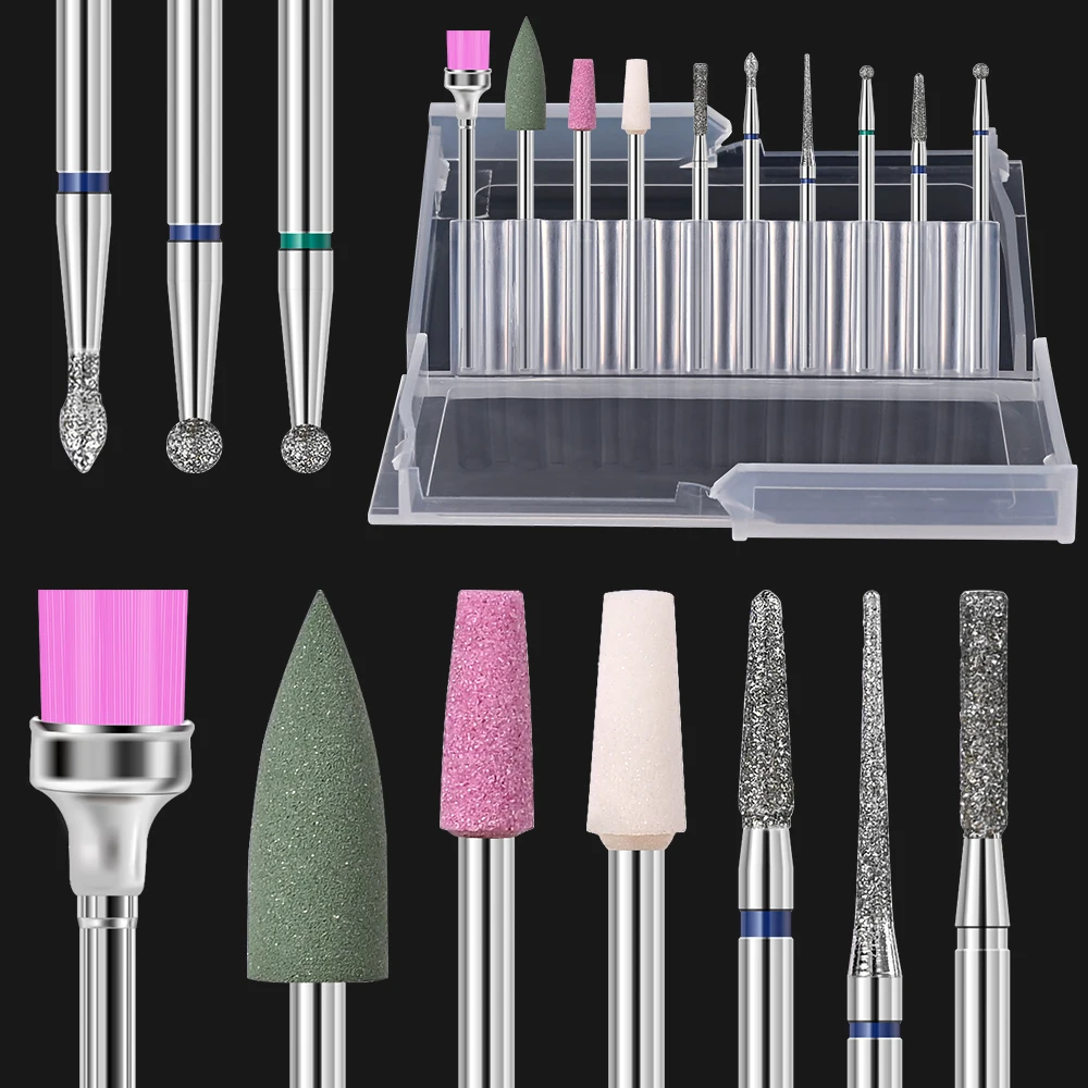 10pcs Acrylic &Gel Nail Removal Manicure Tools HDiamond Sand Nail Drill Bit Set ypoallergenic Cuticle Polishing Nail Shaping Kit