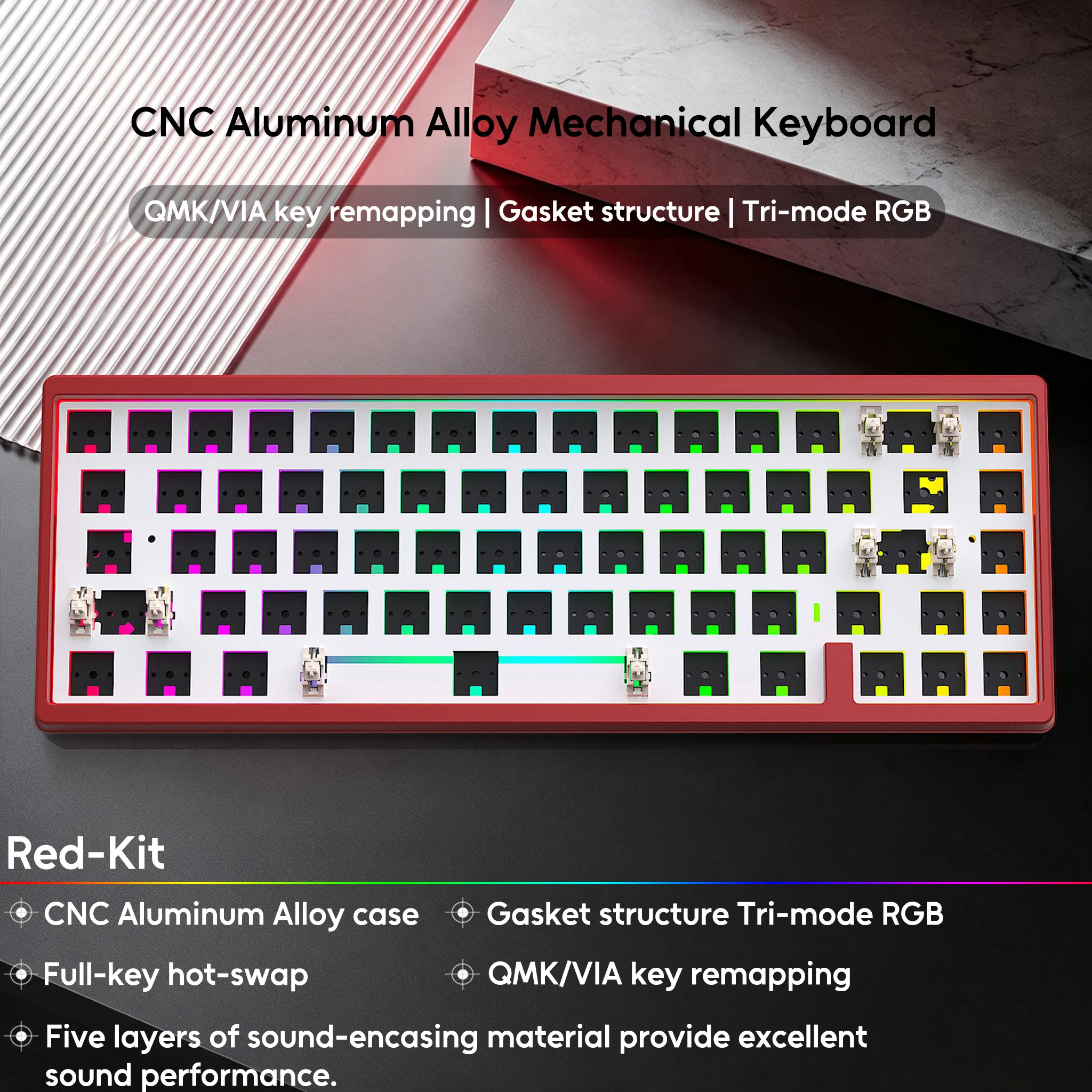 HJS AL65 AL65V2 Aluminum Wireless Mechanical Keyboard Kit 65% Bluetooth 2.4G Wired Gasket RGB Gaming Keyboard Support QMK VIA