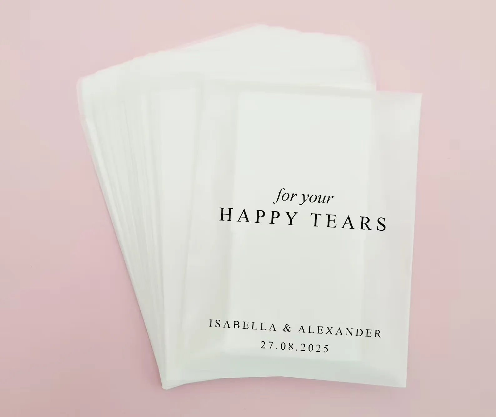 Happy Tears Wedding Tissues Packets 100% Biodegradable Glassine - Empty Wedding Tissue Bag Personalised Wedding Confetti Favours