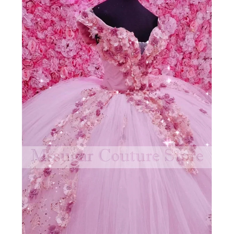 Vestido de encaje de lujo para quinceañera, vestido de flores con hombros descubiertos, apliques de cuentas, vestido de baile, hecho a medida, 2022