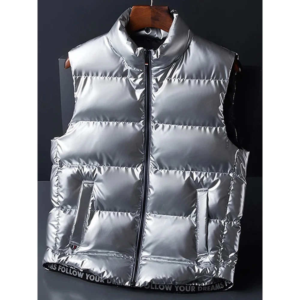 

Men's New Fashion Trend For Autumn/Winter 2024 Thickened Down Vest Casual And Comfortable Standing Collar Bright Face Plus Size