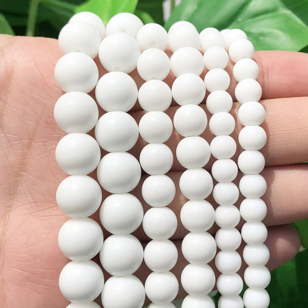 Natural White Agates Stone Smooth Round Beads For Jewelry Making 4/6/8/10/12mm Spacer Loose Beads Diy Bracelets Jewellery 15\