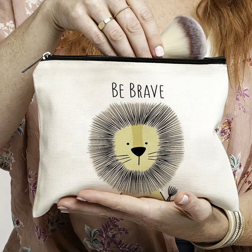 

Casual Cartoon Animals Lion Fox Cosmetic Bag Double Print Girl Makeup Bags Wedding Lady Handbag Child Women Wallet Storage Pouch