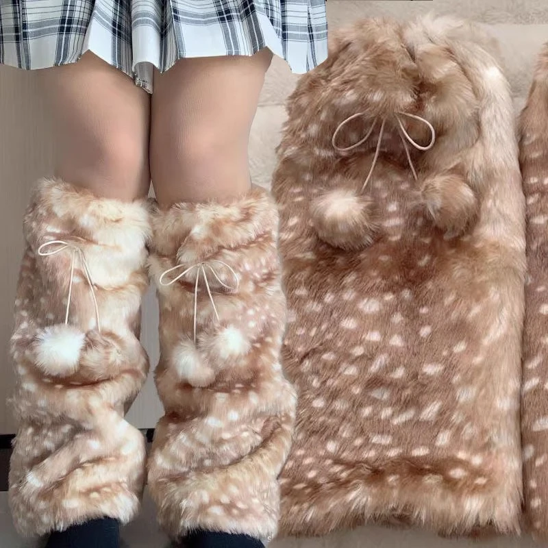 

Плюшевые милые гетры из искусственного меха с оленями для девочек, кавайные пушистые длинные носки, модные леггинсы в стиле Лолиты, длинные носки, карнавальный костюм