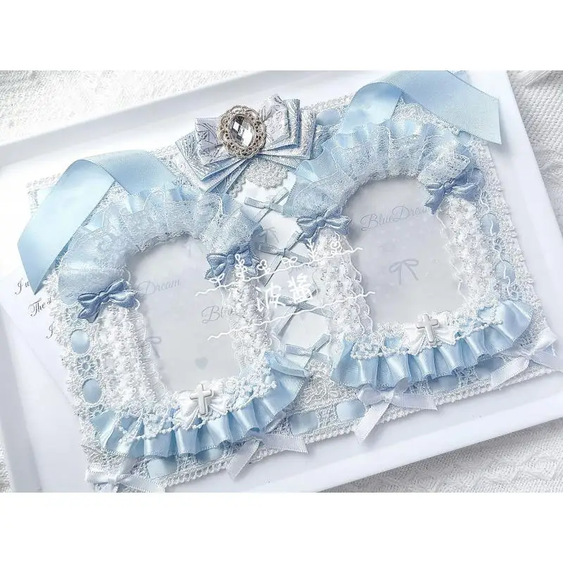

2026 spring light blue lace ribbon bow cute Card Holder Insert Board Cosplay Display Board ita bag Decoration Lace Backplate