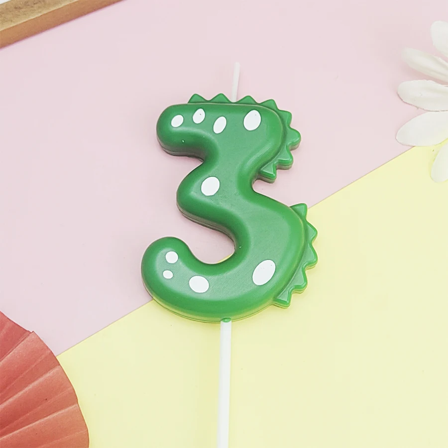 Grüne Dinosaurier-Zahlen 0–9 + 8 Stück grüne Kerzen „Happy Birthday“-Kuchenkerze für Kinder, Prinz, Party, Cartoon-Dinosaurier-Dekoration – Detail 15