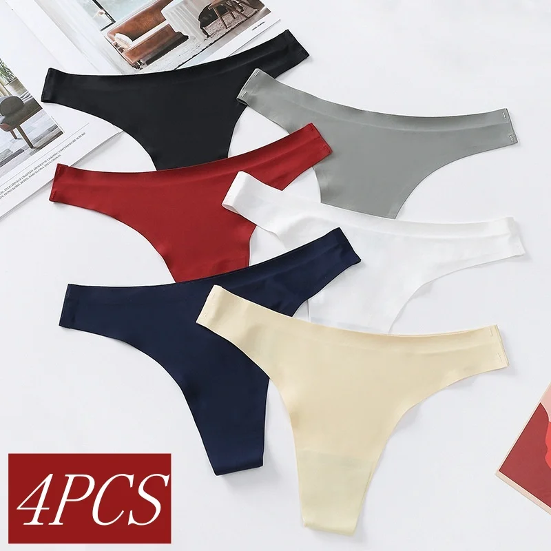 4 teile/satz Frauen Tangas niedrige Taille G-String Höschen nahtlose Unterwäsche Sport ultra dünne Hosen weiche feste weibliche Unterhose