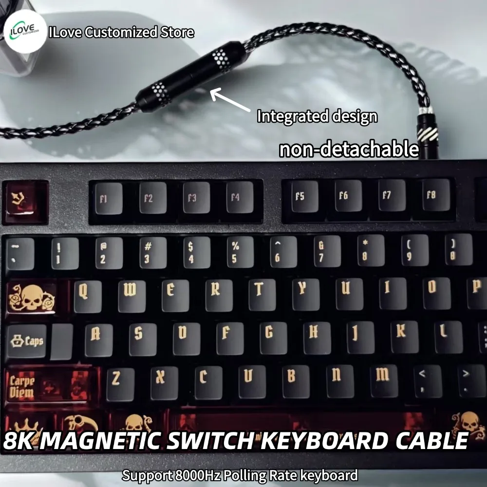 كابل لوحة المفاتيح المغناطيسية USB C المخصص مع إضاءة بيضاء للوحة المفاتيح المغناطيسية 8 كيلو هرتز كابل شحن مجدول من النحاس الكريستالي #2