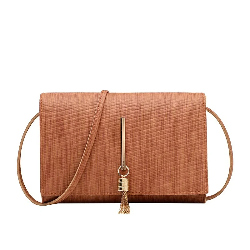 2024 Fashion Women Ladies Crossbody Handbags Solid Simple Small PU Leather Tassel Decor Casual Cellphone Shoulder Bags Purse image 2