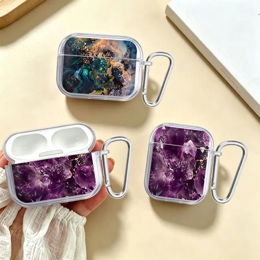 Amethyst Cluster Marble Case For Airpods 5 2 Pro3 4 3 Pro 1 Pro2 Clear Earphone Cases Cover