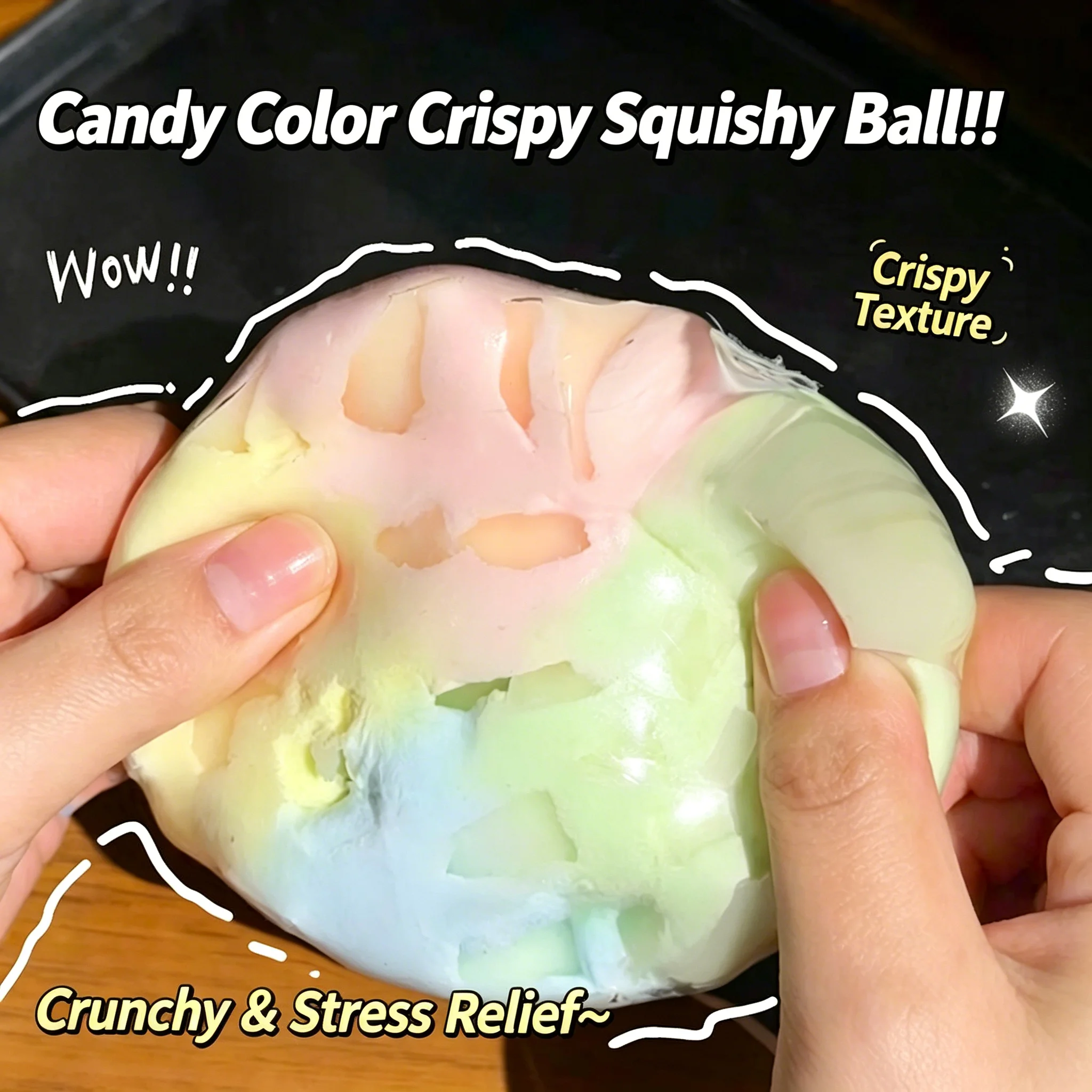 Candy Color Crunchy Shell Handmade Ball Squishy Toy ASMR Sound Soft Squeeze Fidget Toy Stress Relief Decompression Desktop Prank