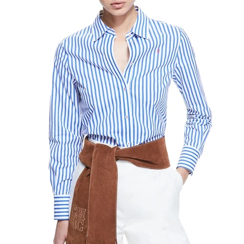 CHCH, nuevas camisas para mujer, blusa con diseño de cintura delgada, blusas femeninas con bordado Vintage, camisas de oficina a rayas a la moda 2024