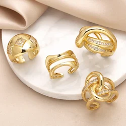 OCESRIO Fashion White Crystal Crossover Statement Rings for Women Copper Gold Plated Connect Open Ring Jewelry Women Gift rign91