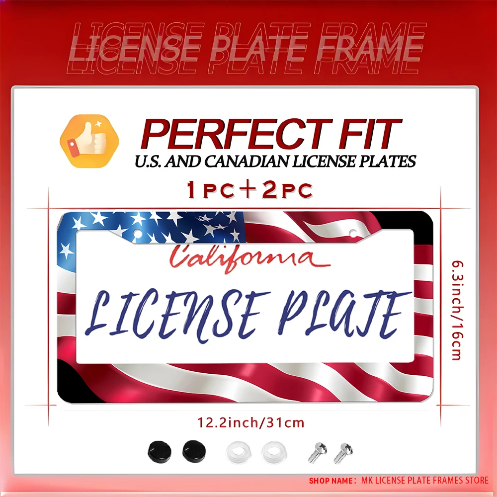 

Novelty Patriotic Car Decor Aluminum License Plate Frame with Screws Set, 2 - Hole, American Flag Pattern, Retro and Fun,6x12 In