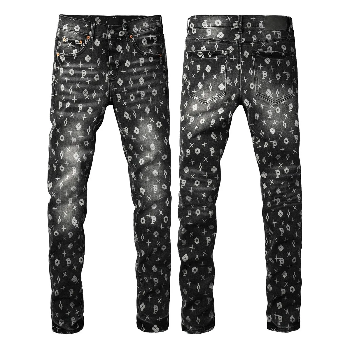 Men Jeans Fashion Americans High street Retro wash multiple styles graffiti print Low Rise Hole Patch Elastic Skinny Jeans pants