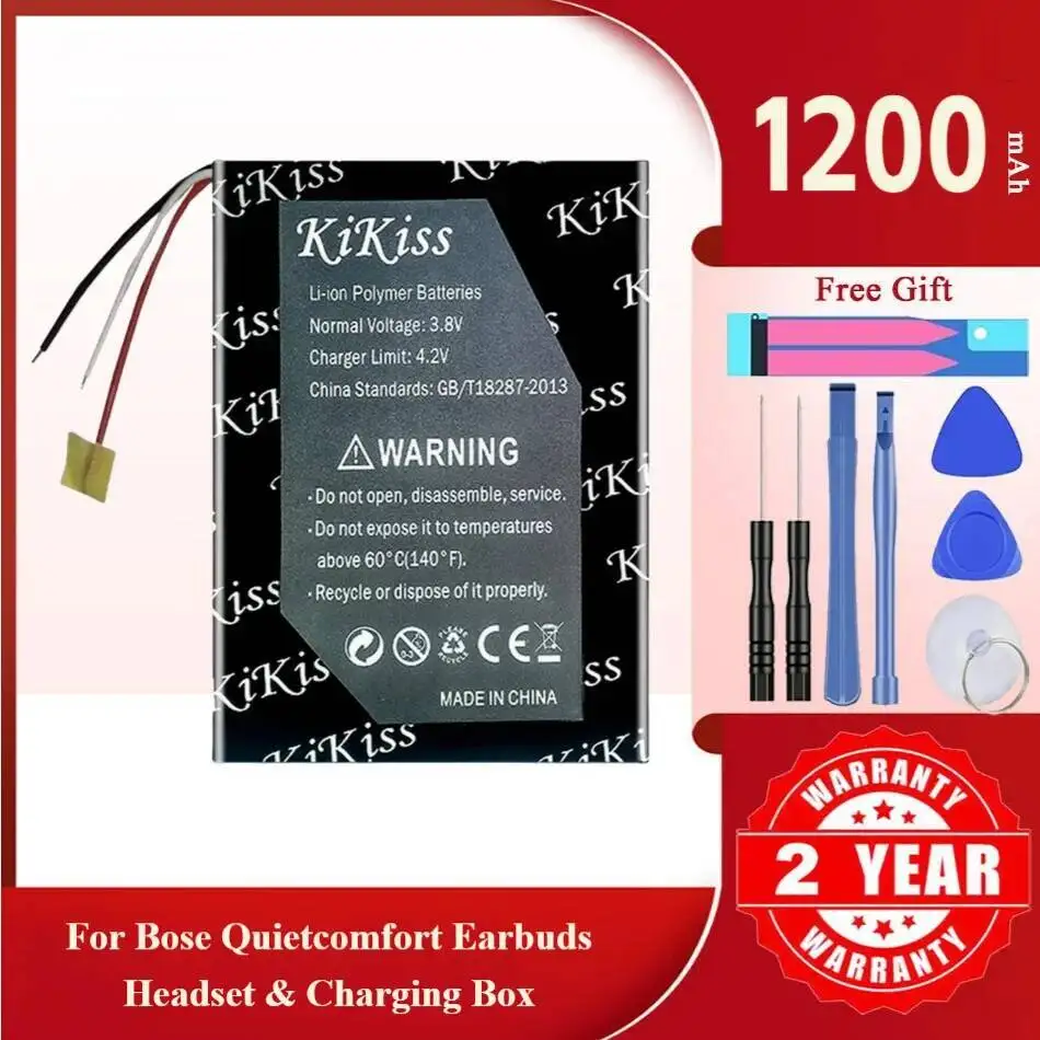 بطارية Kikiss بقدرة 1200 مللي أمبير في الساعة QC1 لسماعات الأذن Bose Quietcomfort وصندوق الشحن