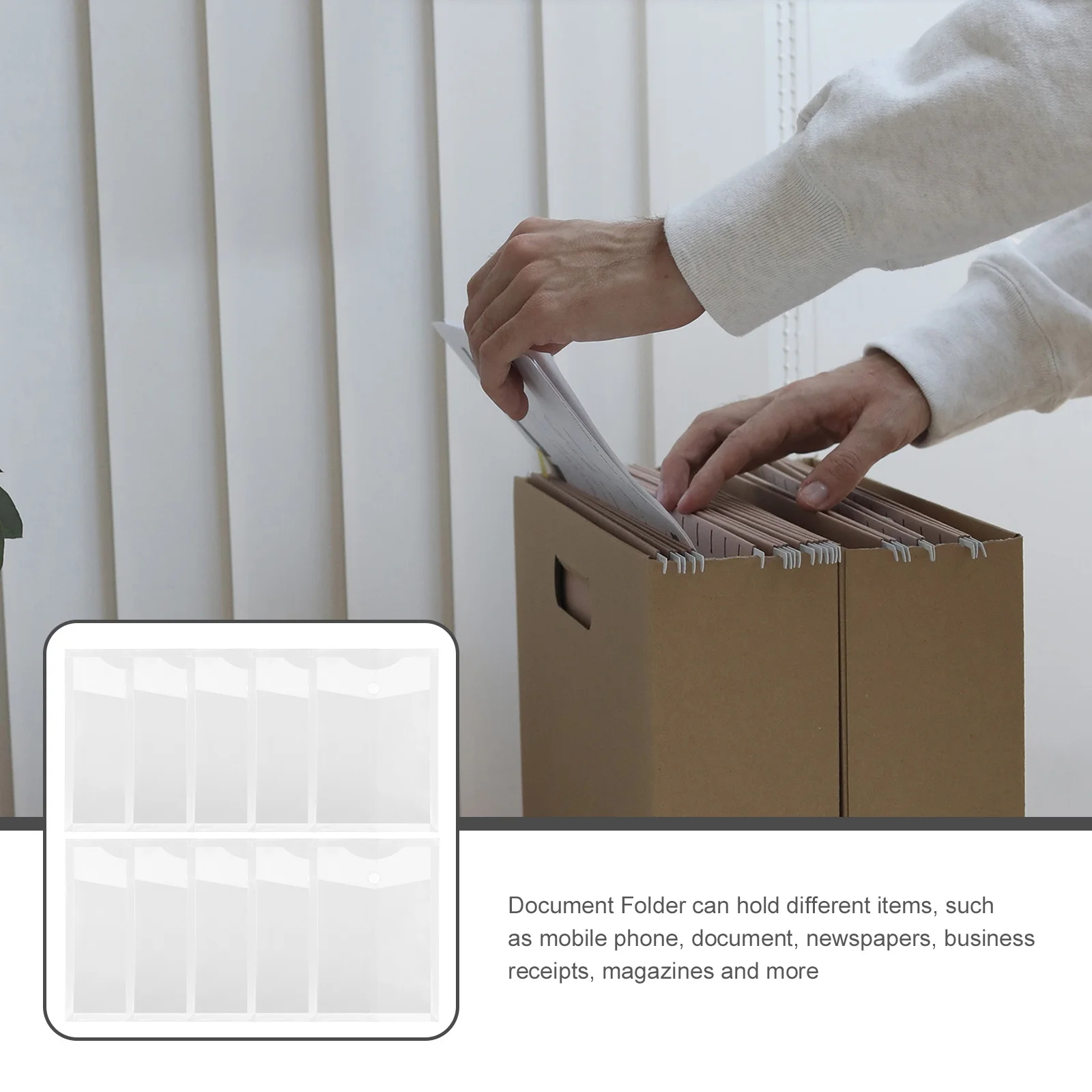 

10Pcs Document Storage Bags Transparent Durable File Pockets Office School Organizer Folder Snap Button Document Holder Folder