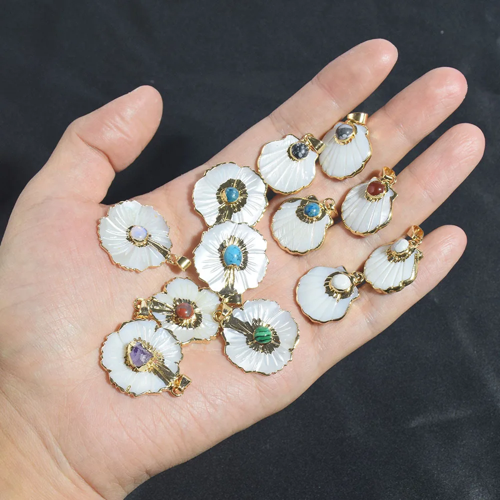 

10 шт./лот, набор для творчества: аксессуары для украшений, подвески из натурального камня и ракушек в форме цветов для браслетов и телефонных чехлов