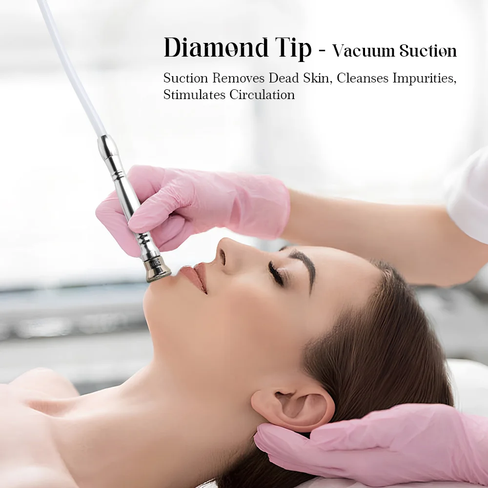 Professional 3 in 1 Diamond Dermabrasion Machine featuring Diamond Microdermabrasion, Spray Bottle Hydration, and Vacuum Glass Tube Therapy for skin resurfacing, pore cleansing, blackhead removal, and facial rejuvenation. Ideal for beauty salons, spas, and aesthetic clinics. 3 in 1 Diamond Dermabrasion Machine