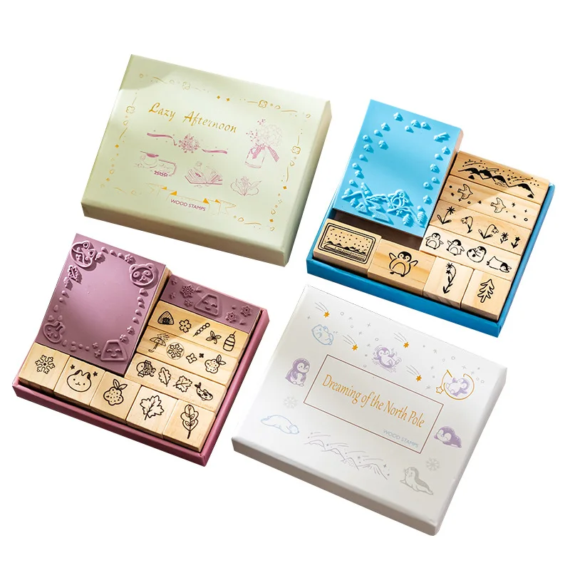 مجموعة الختم الخشبي DIY عنصر صغير الإبداعية الكرتون الإضافية نمط المواد الزخرفية ختم حساب اليد #6