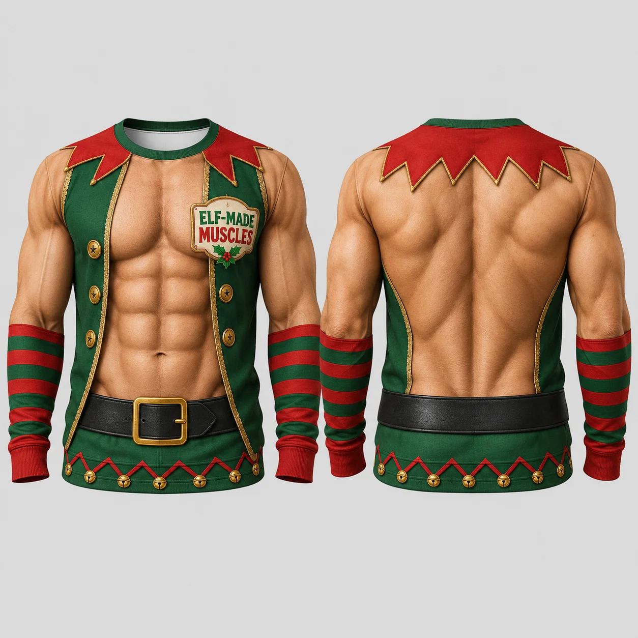 Ugly Christmas Sweater Funny Muscle Body Crewneck Sweatshirt Polyester 3D Print Christmas Fitness Holiday Pullover Gift
