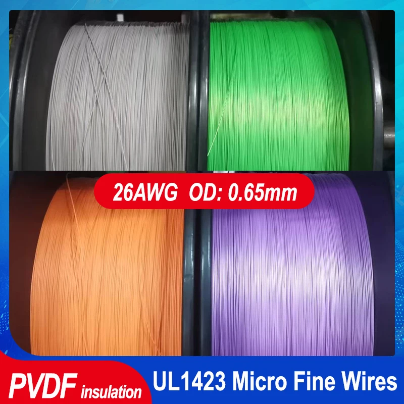26AWG PTFE Single Copper Wire UL1423 PVDF Insulated Silver Plated 1 Core Micro Fine High Temperature Electrical Cable